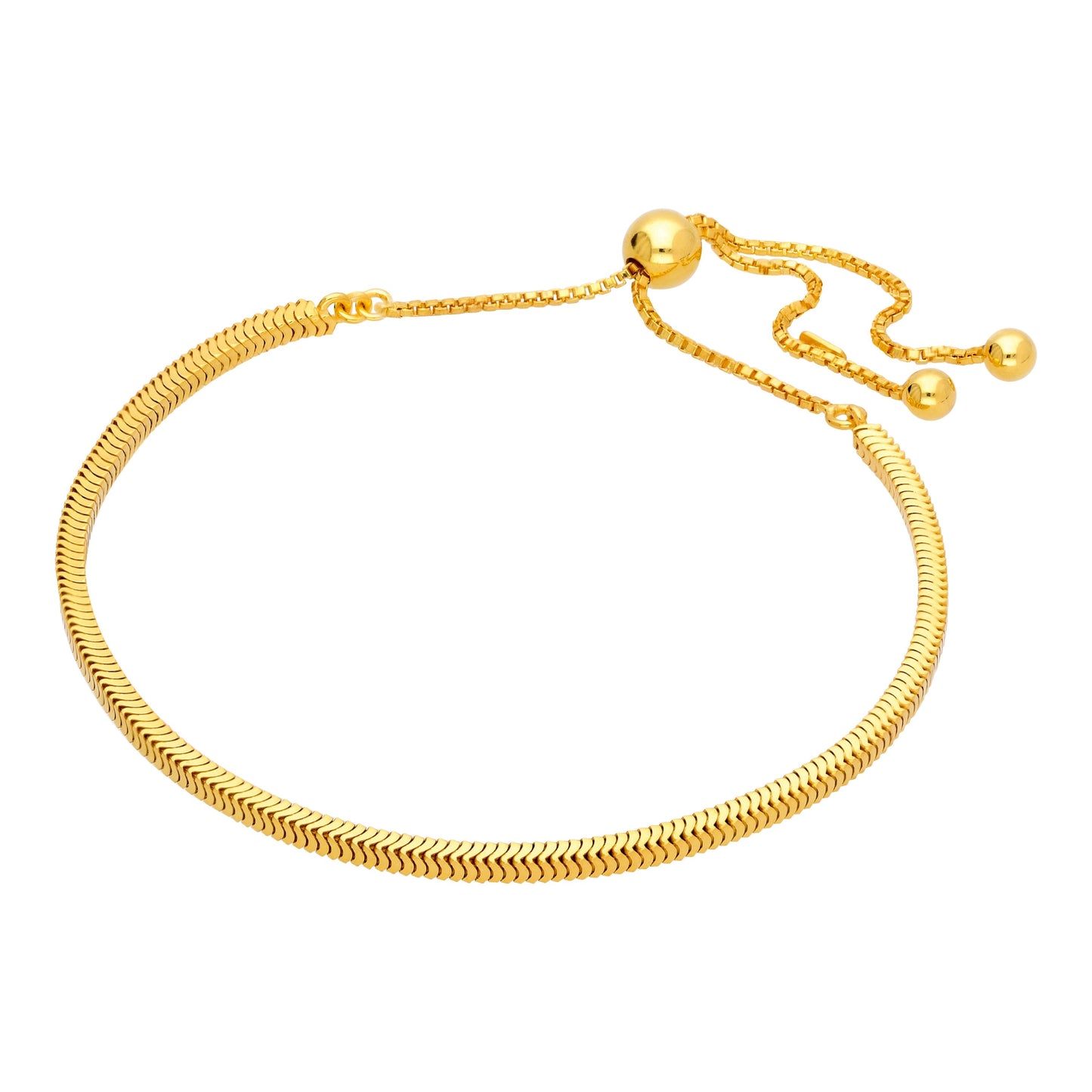 Bracelet réglable en argent sterling plaqué or avec chaîne serpent carrée