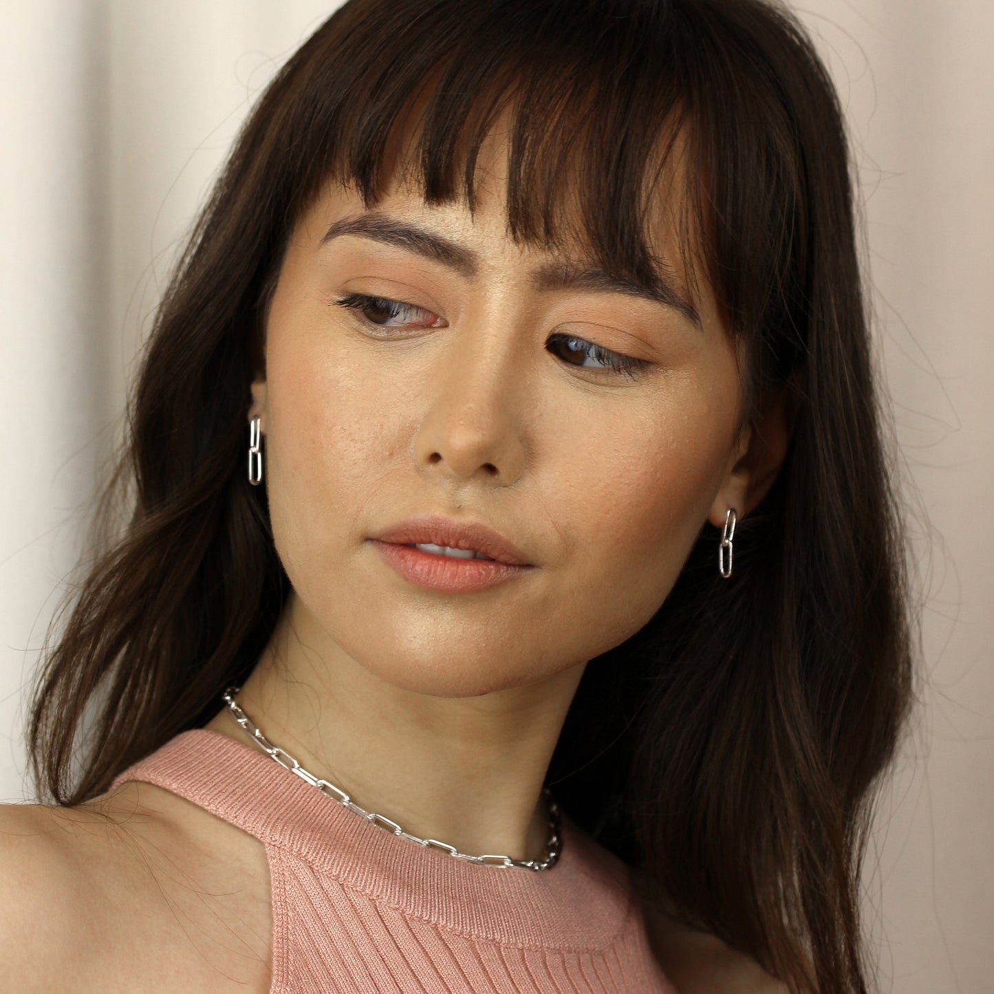 Boucles d'oreilles pendantes à longue chaîne à maillons en argent sterling