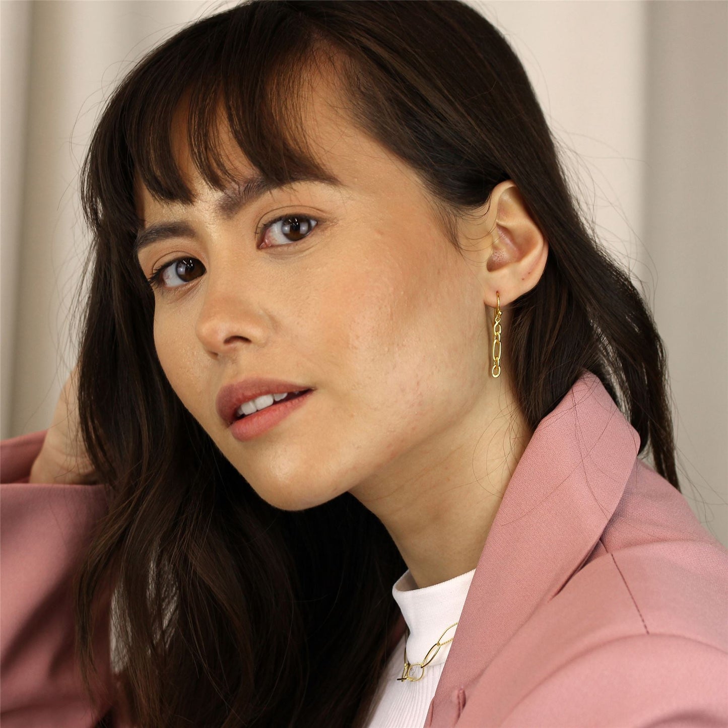 Boucles d'oreilles pendantes en argent sterling plaqué or avec chaîne torsadée