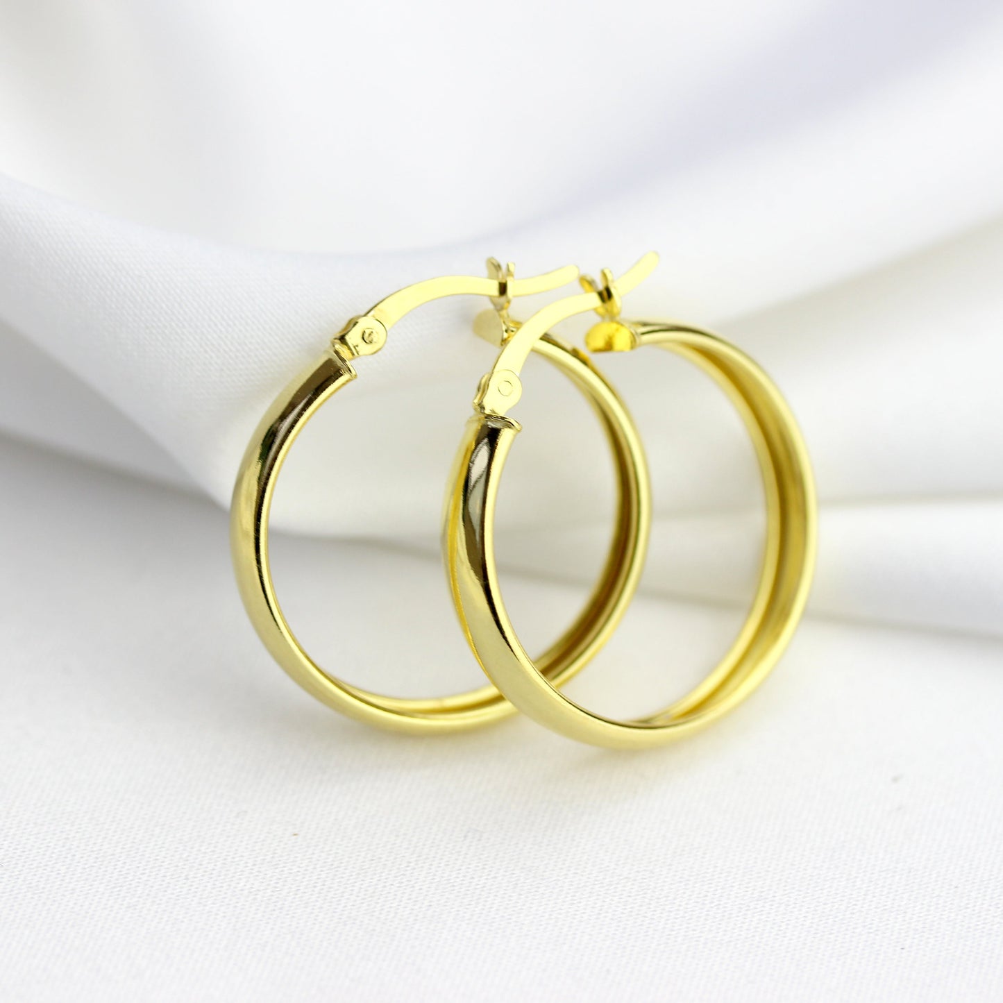Boucles d'oreilles créoles épaisses en argent sterling plaqué or de 25 mm