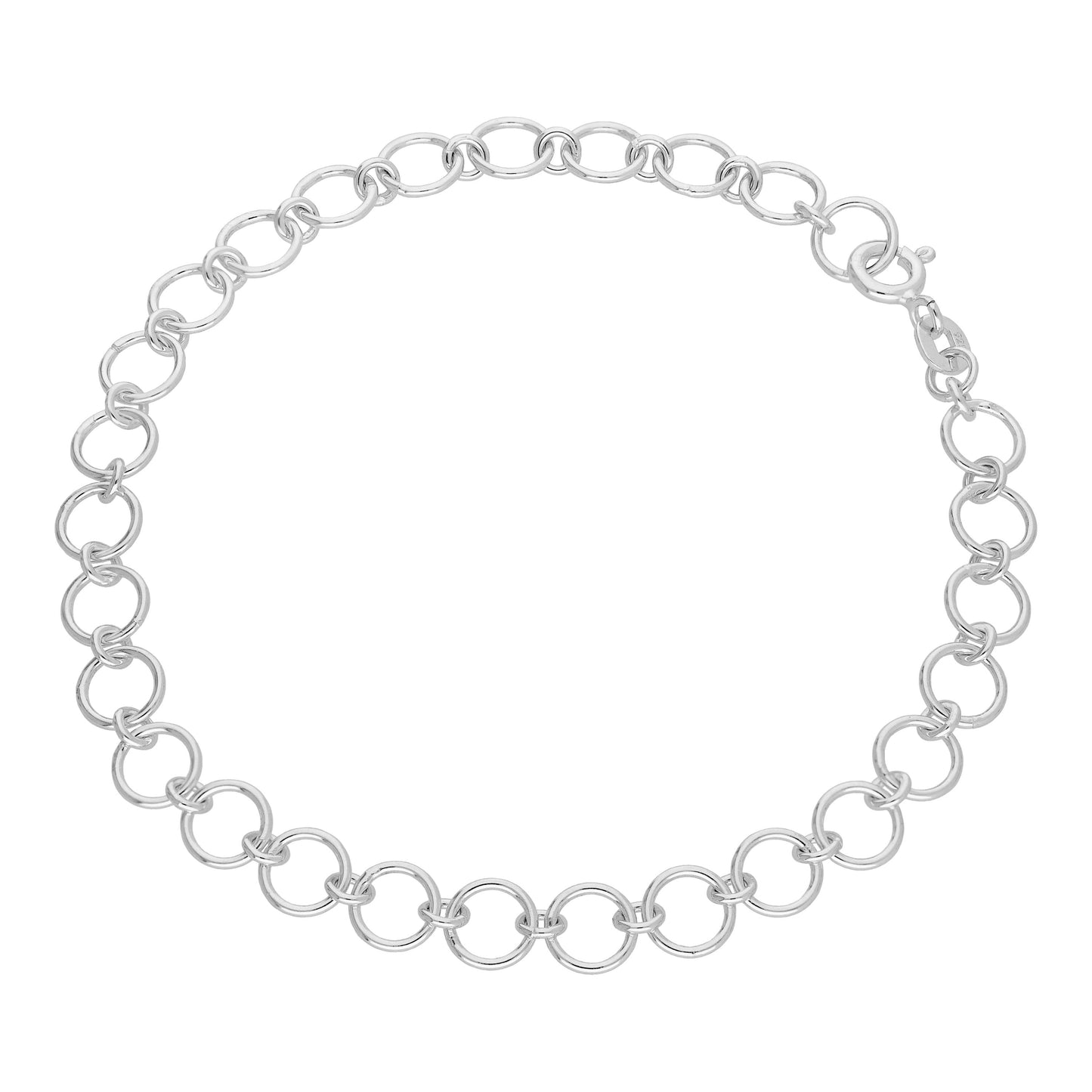 Bracelet chaîne à maillons ronds simples en argent sterling de 18 cm