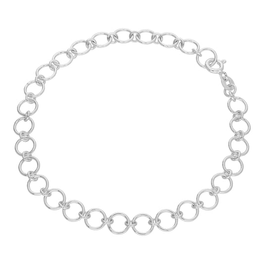 Bracelet chaîne à maillons ronds simples en argent sterling de 18 cm