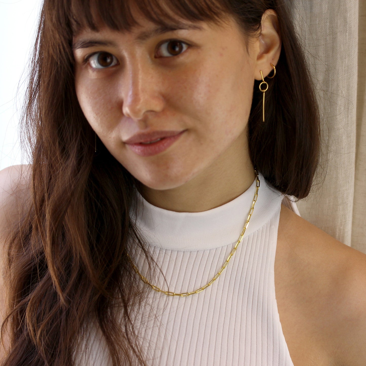 Collier à maillons longs en argent sterling plaqué or de 45 cm