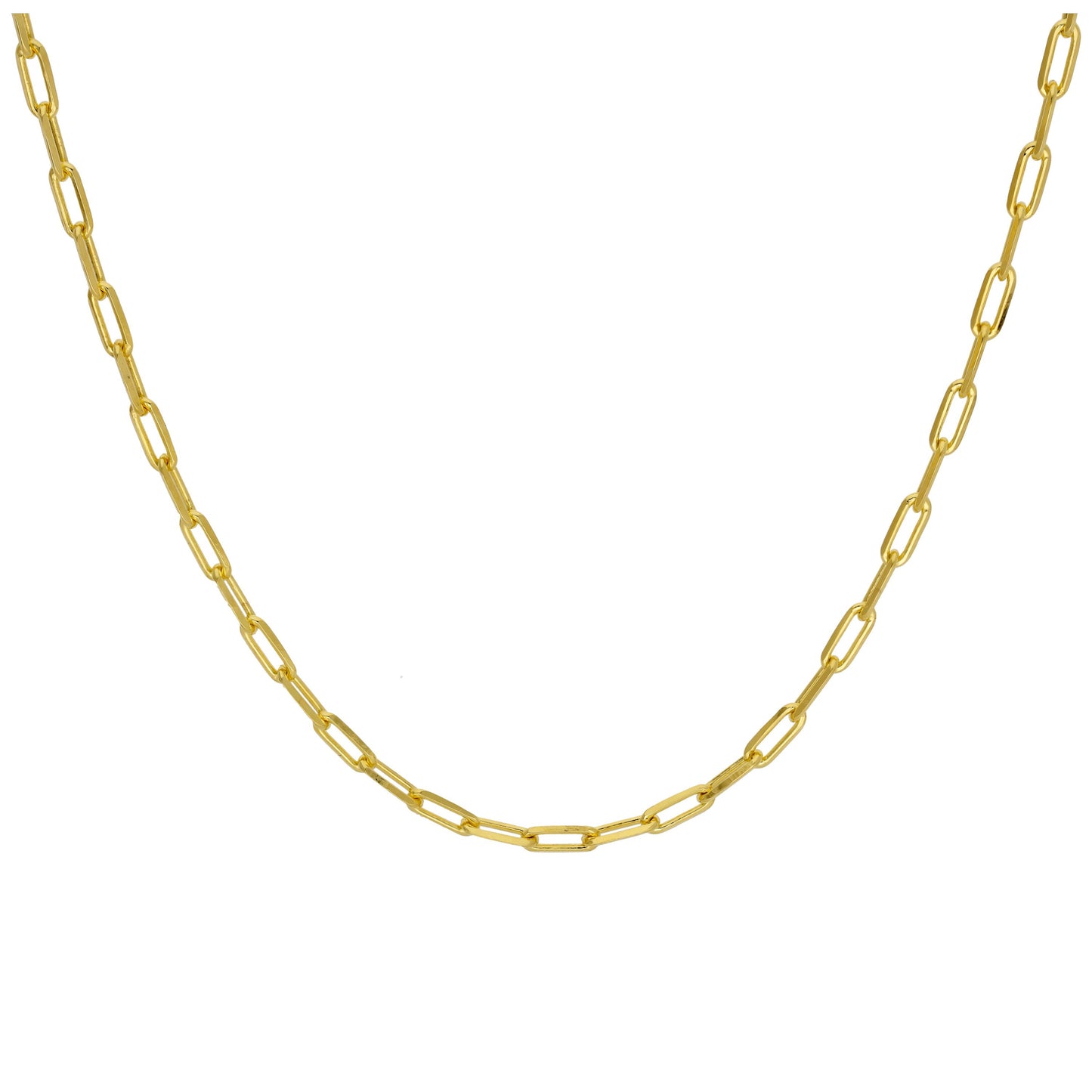 Collier à maillons longs plats en argent sterling plaqué or de 45 cm