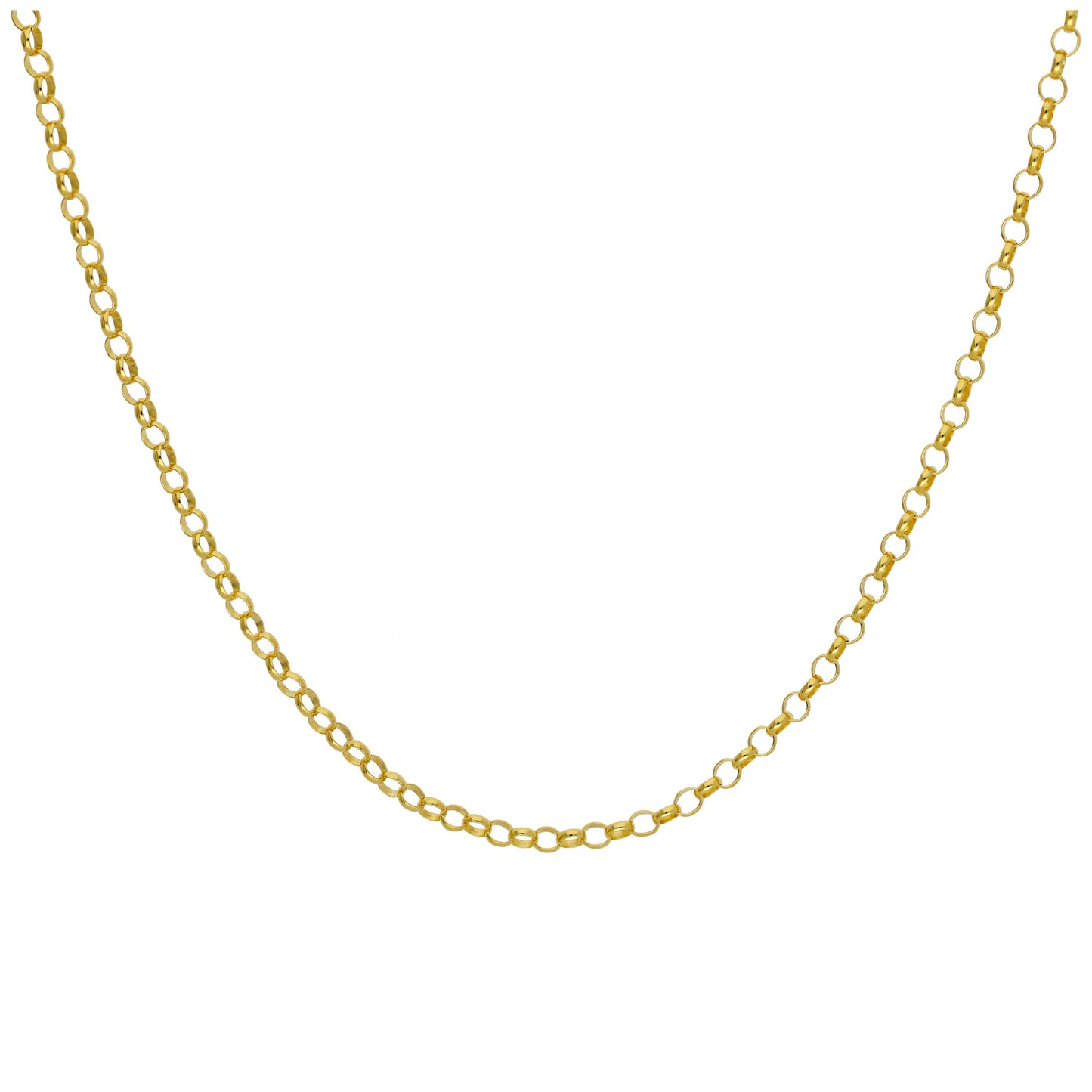 Collier chaîne rolo en argent sterling plaqué or de 2 mm, 45 cm