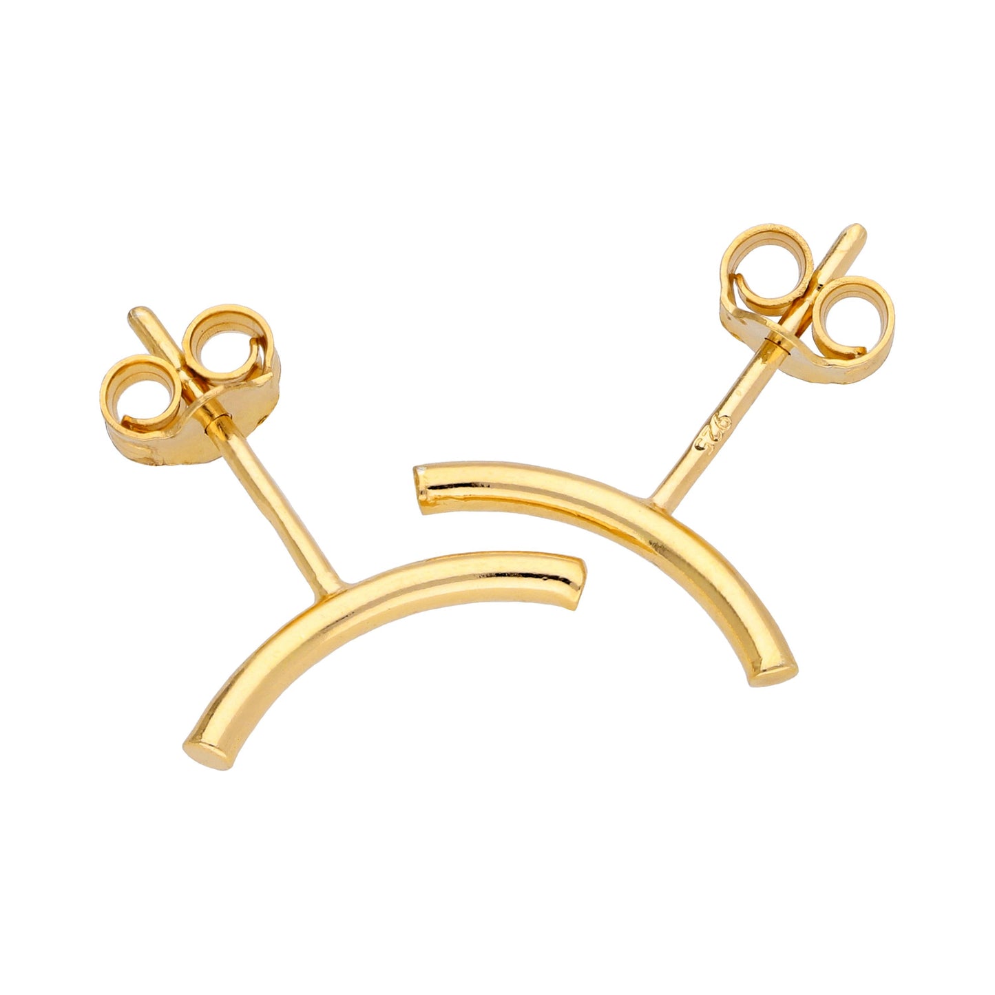 Boucles d'oreilles à tige en argent sterling plaqué or avec barre incurvée