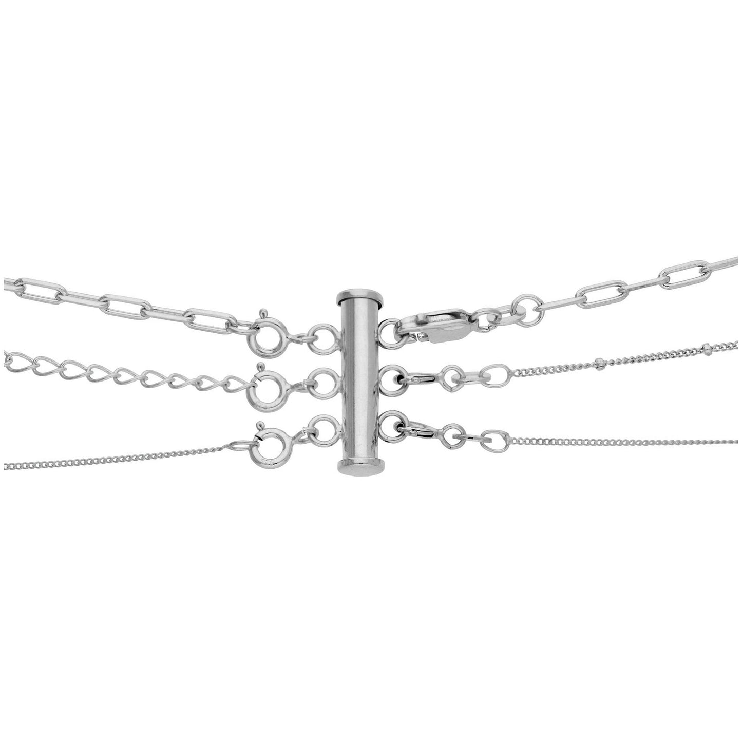 Collier à trois rangs en argent sterling avec fermoir tubulaire
