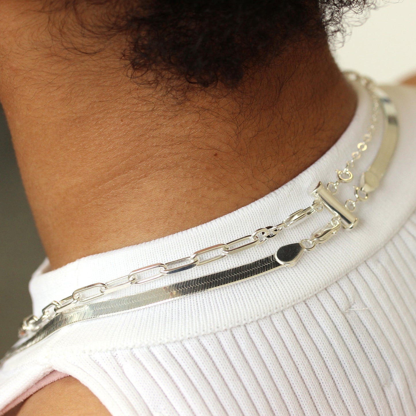 Collier à fermoir à 2 rangs en argent sterling