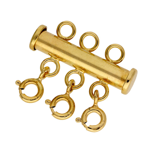 Collier à trois rangs en argent sterling plaqué or avec fermoir à anneau