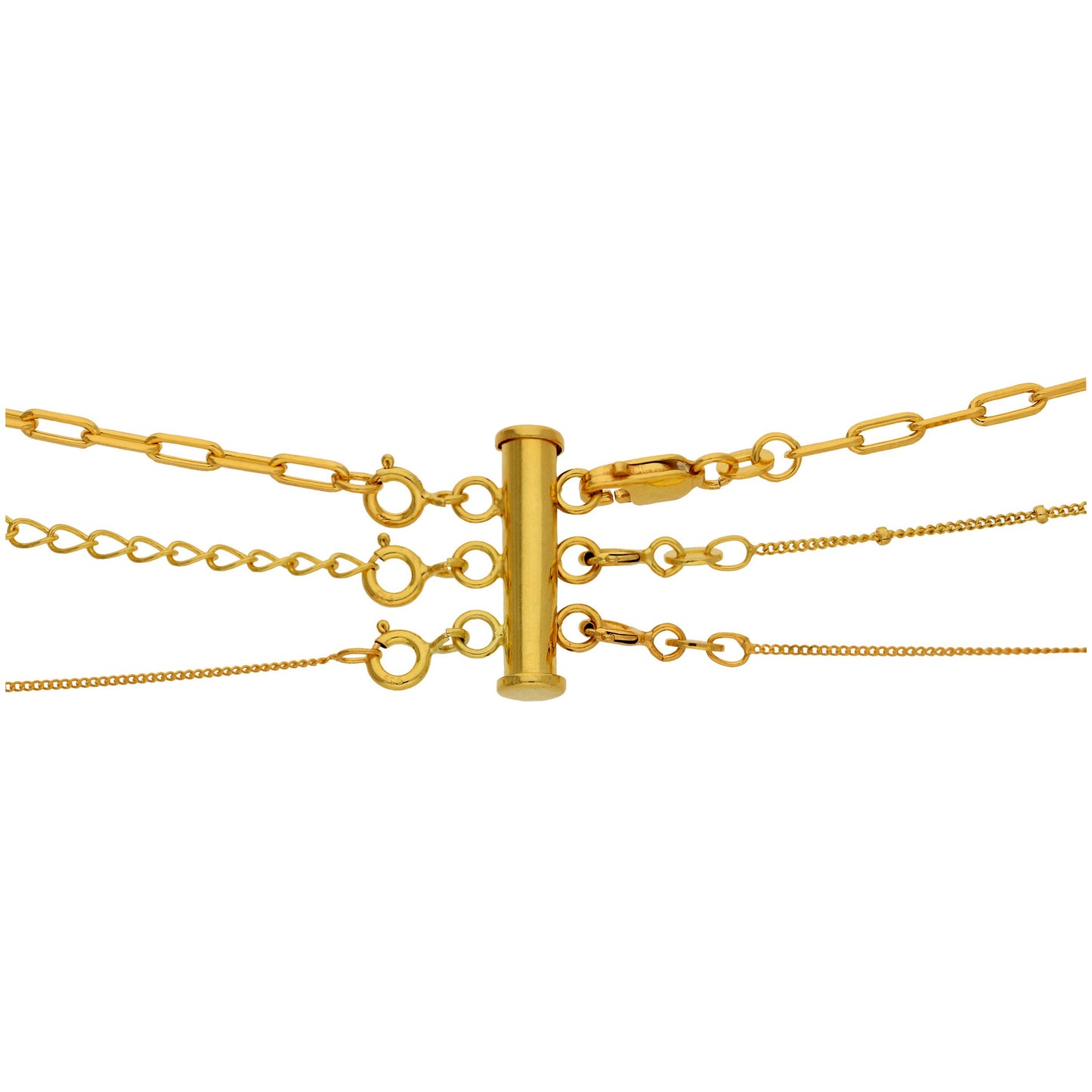 Collier à trois rangs en argent sterling plaqué or avec fermoir à anneau