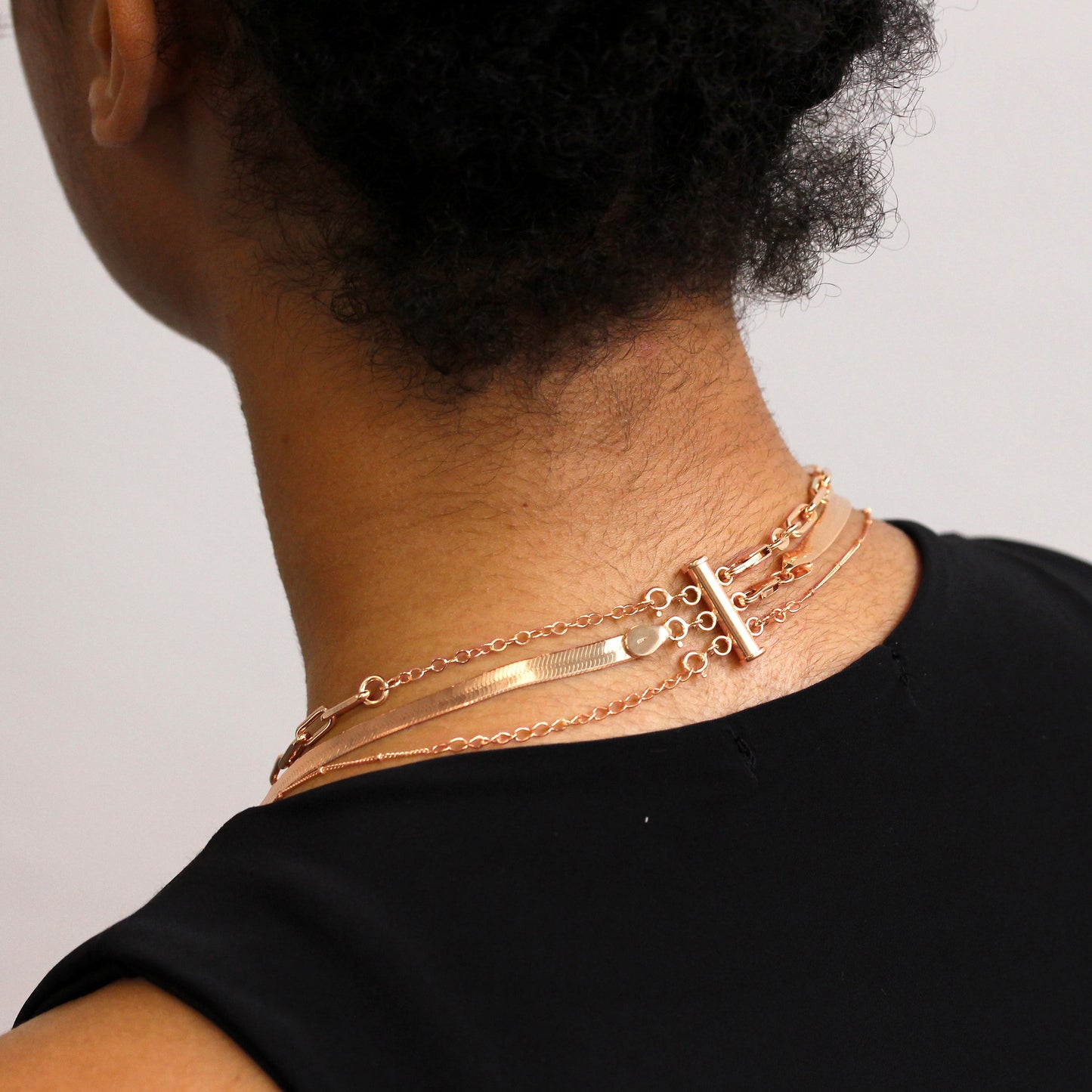 Collier à 3 rangs en argent sterling plaqué or rose