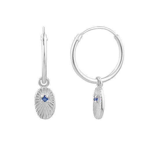 Boucles d'oreilles créoles ovales en argent sterling avec saphir et zircone cubique de 14 mm