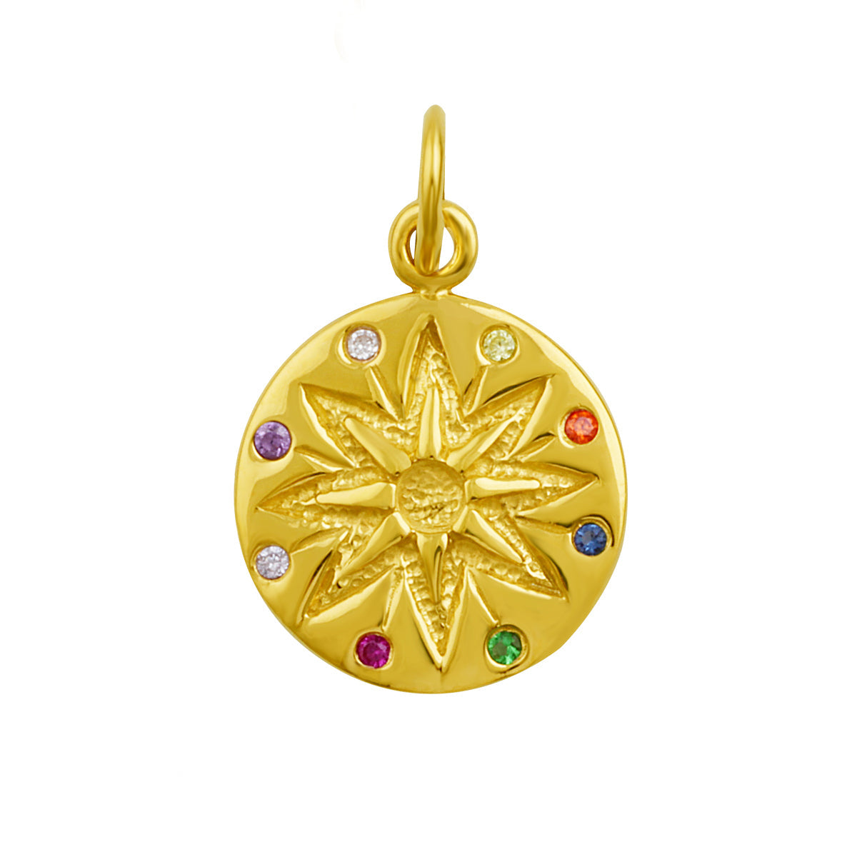 Breloque médaillon en argent sterling plaqué or avec zircones cubiques multicolores