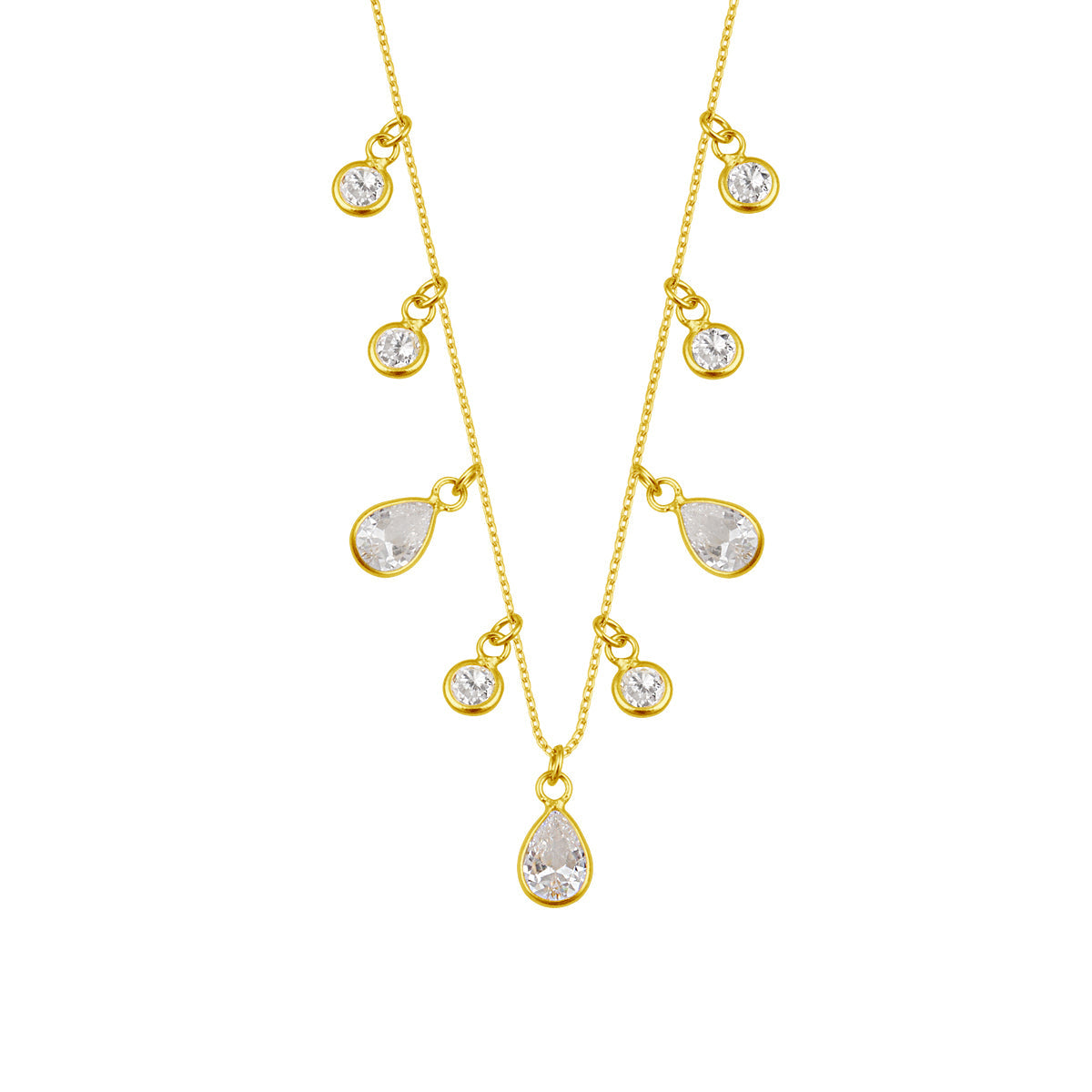 Collier réglable en argent sterling plaqué or et zircones cubiques de 40 cm