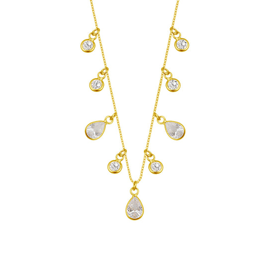 Collier réglable en argent sterling plaqué or et zircones cubiques de 40 cm