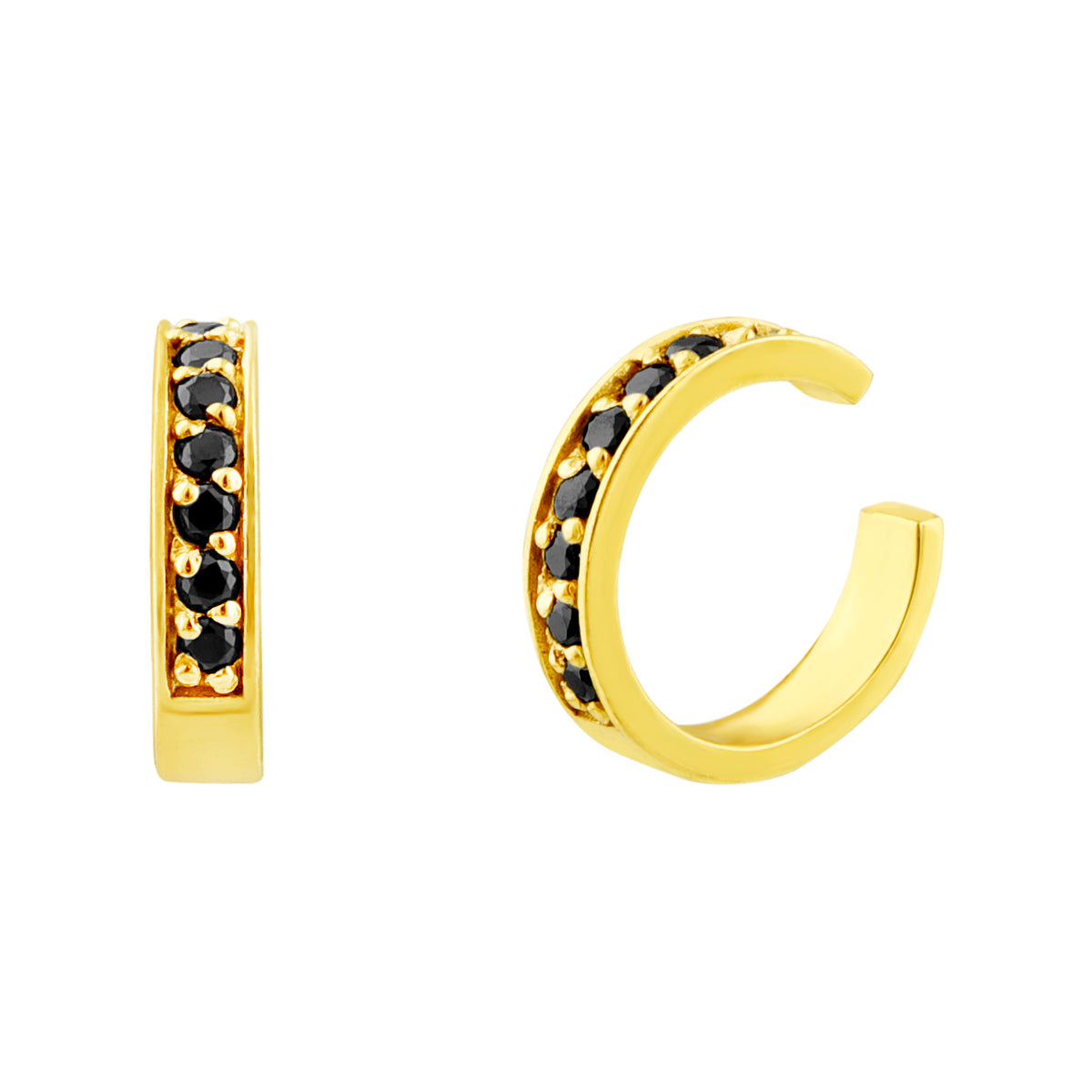 Boucle d'oreille en argent sterling plaqué or avec pavé de zircones cubiques noires