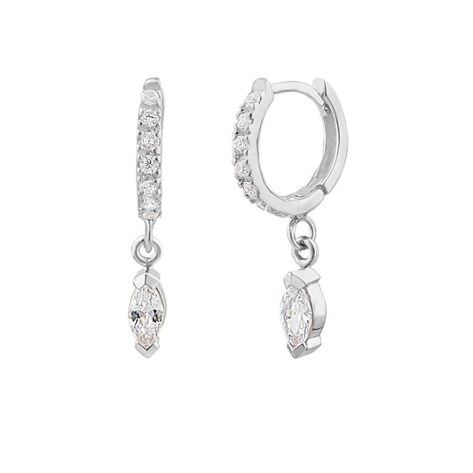 Boucles d'oreilles créoles en argent sterling avec breloque marquise en oxyde de zirconium de 12 mm