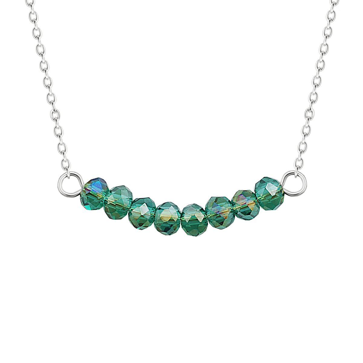 Collier réglable en argent sterling avec perles d'émeraude CZ de 40 cm