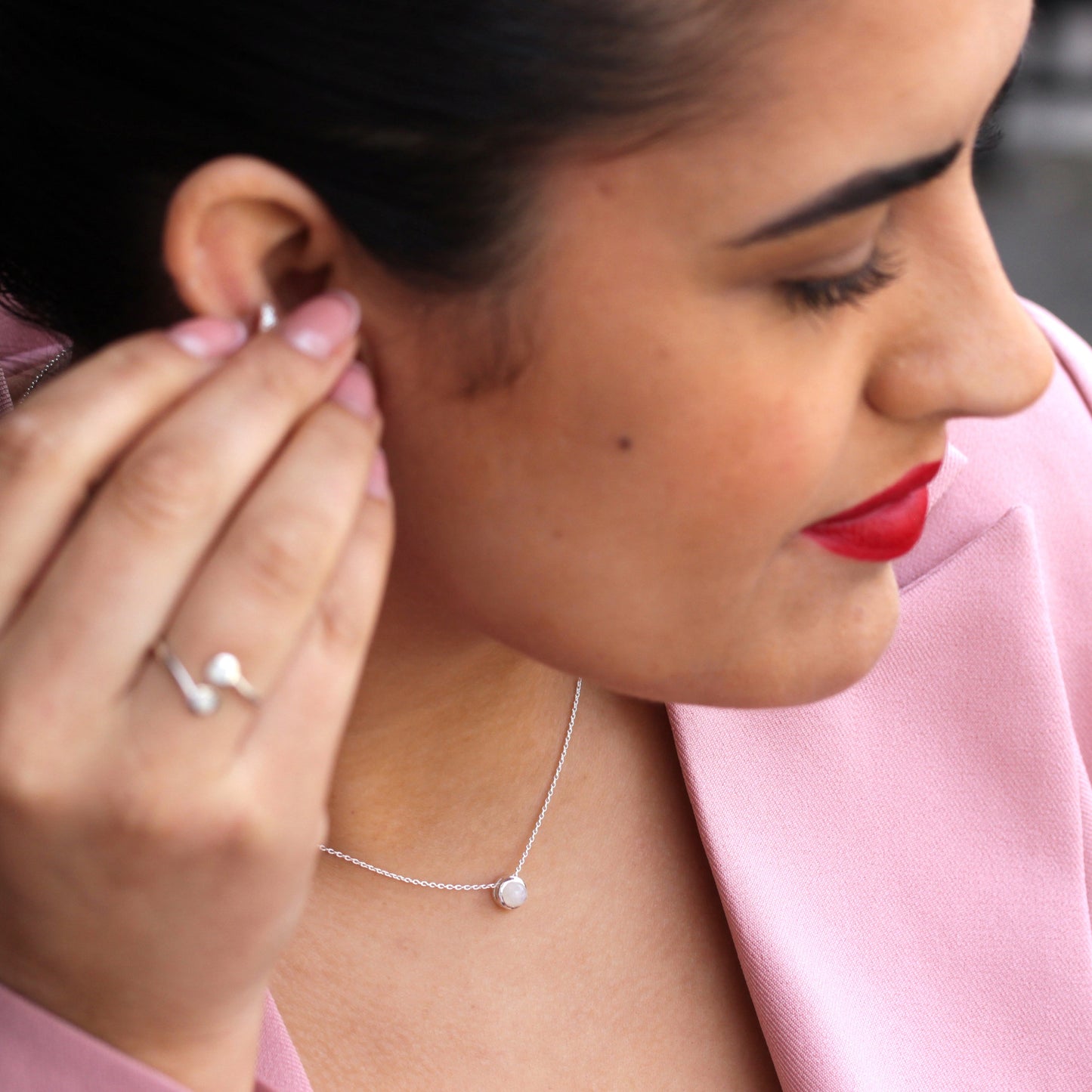 Collier réglable en argent sterling avec pierre de lune de 5 mm, 40 cm