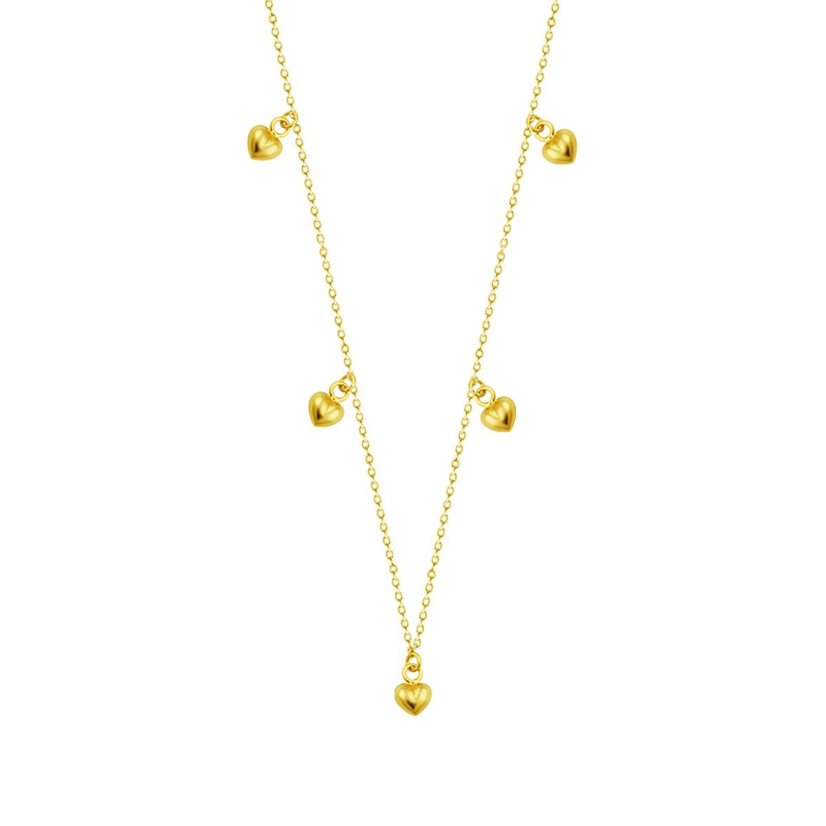 Collier réglable multi-cœurs en argent sterling plaqué or