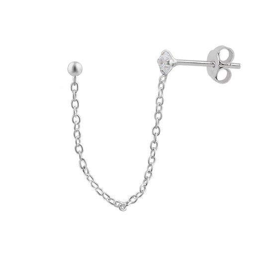 Boucle d'oreille double à chaîne en argent sterling avec boule en zircone cubique