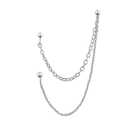 Boucles d'oreilles à double chaîne et triple boule en argent sterling