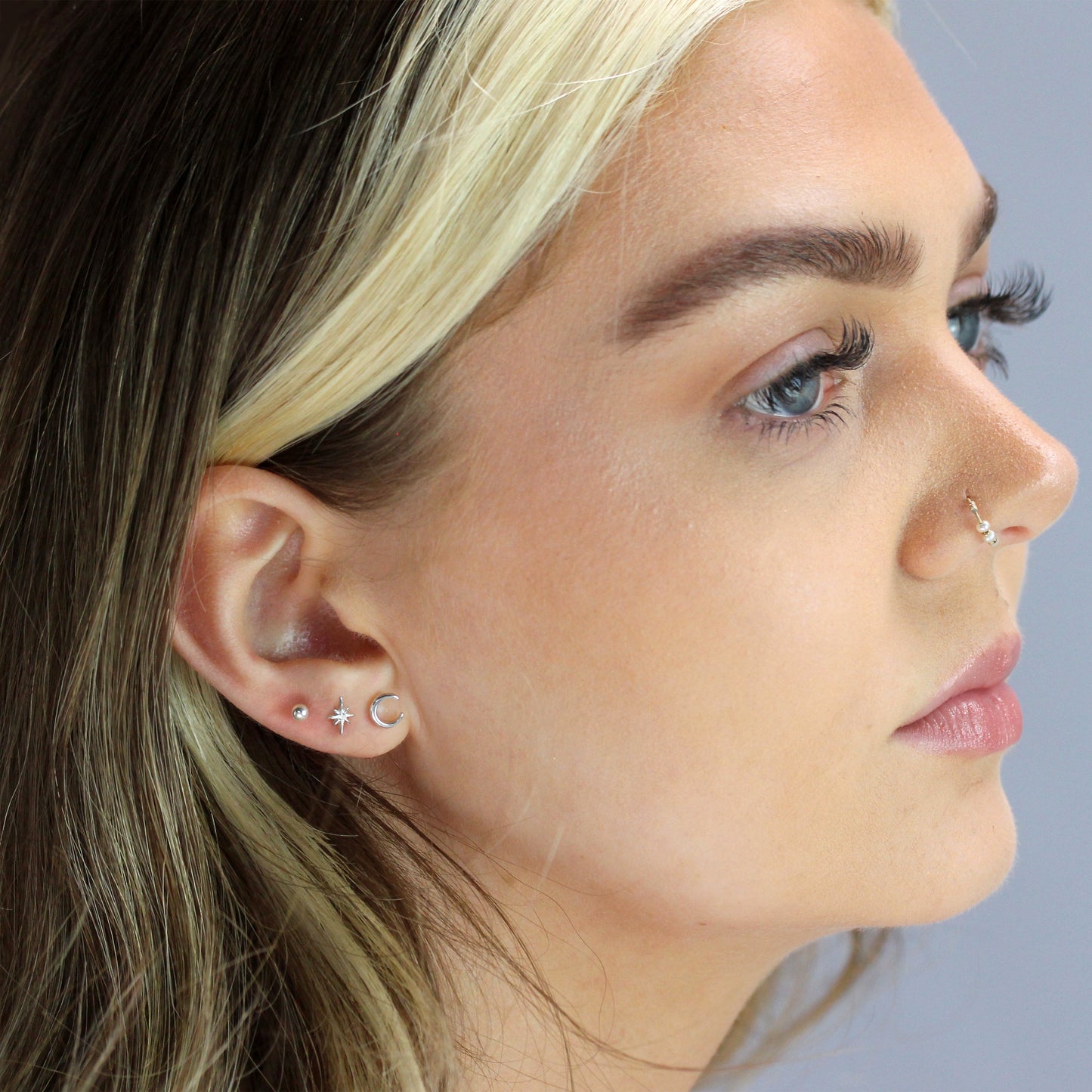 Ensemble de boucles d'oreilles triples en argent sterling avec étoile et lune