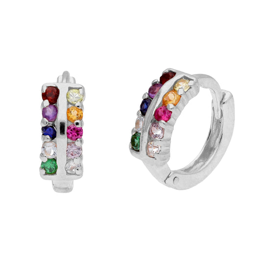 Boucles d'oreilles créoles en argent sterling avec zircones cubiques arc-en-ciel de 13 mm