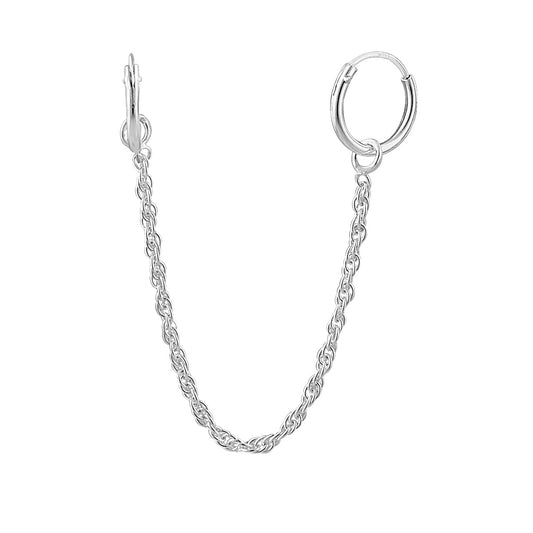 Boucles d'oreilles créoles doubles de 10 mm en argent sterling avec chaîne Singapour