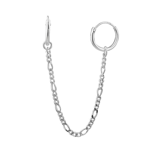 Boucles d'oreilles créoles doubles de 10 mm en argent sterling avec chaîne Figaro