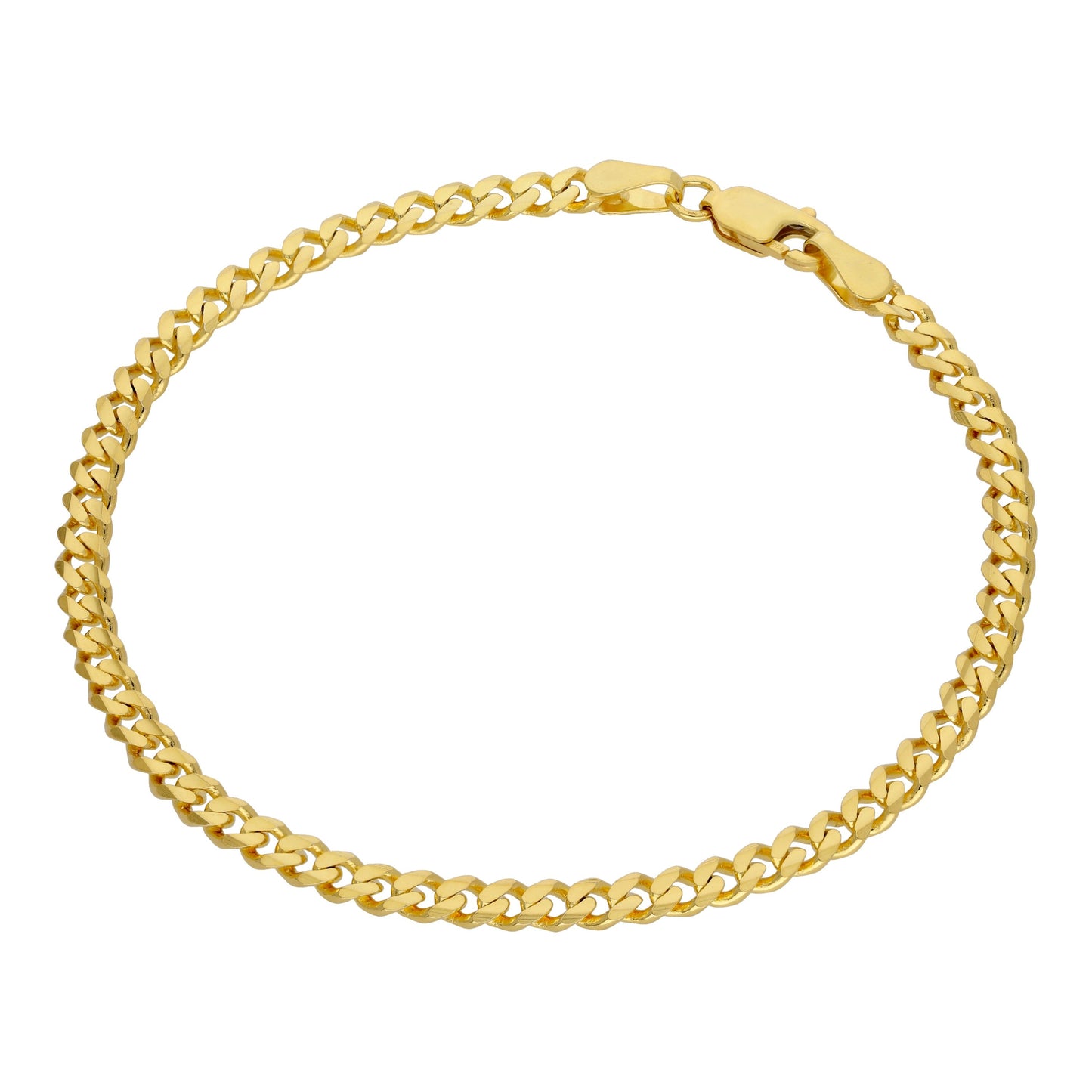 Bracelet gourmette en argent sterling plaqué or de 3,5 mm, 17,8 cm