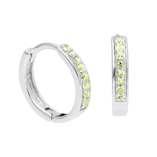 Boucles d'oreilles créoles en argent sterling avec péridot et zircones cubiques pavées de 15 mm