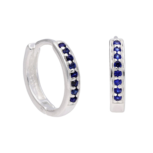 Boucles d'oreilles créoles en argent sterling avec saphir et zircone cubique pavées de 15 mm
