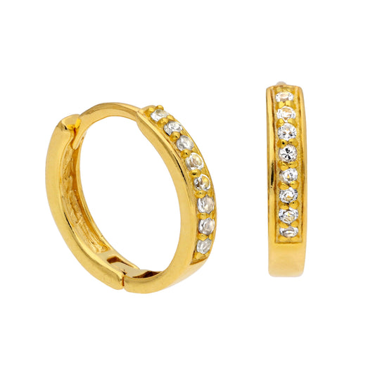 Boucles d'oreilles créoles en argent sterling plaqué or avec aigue-marine et zircone cubique de 15 mm