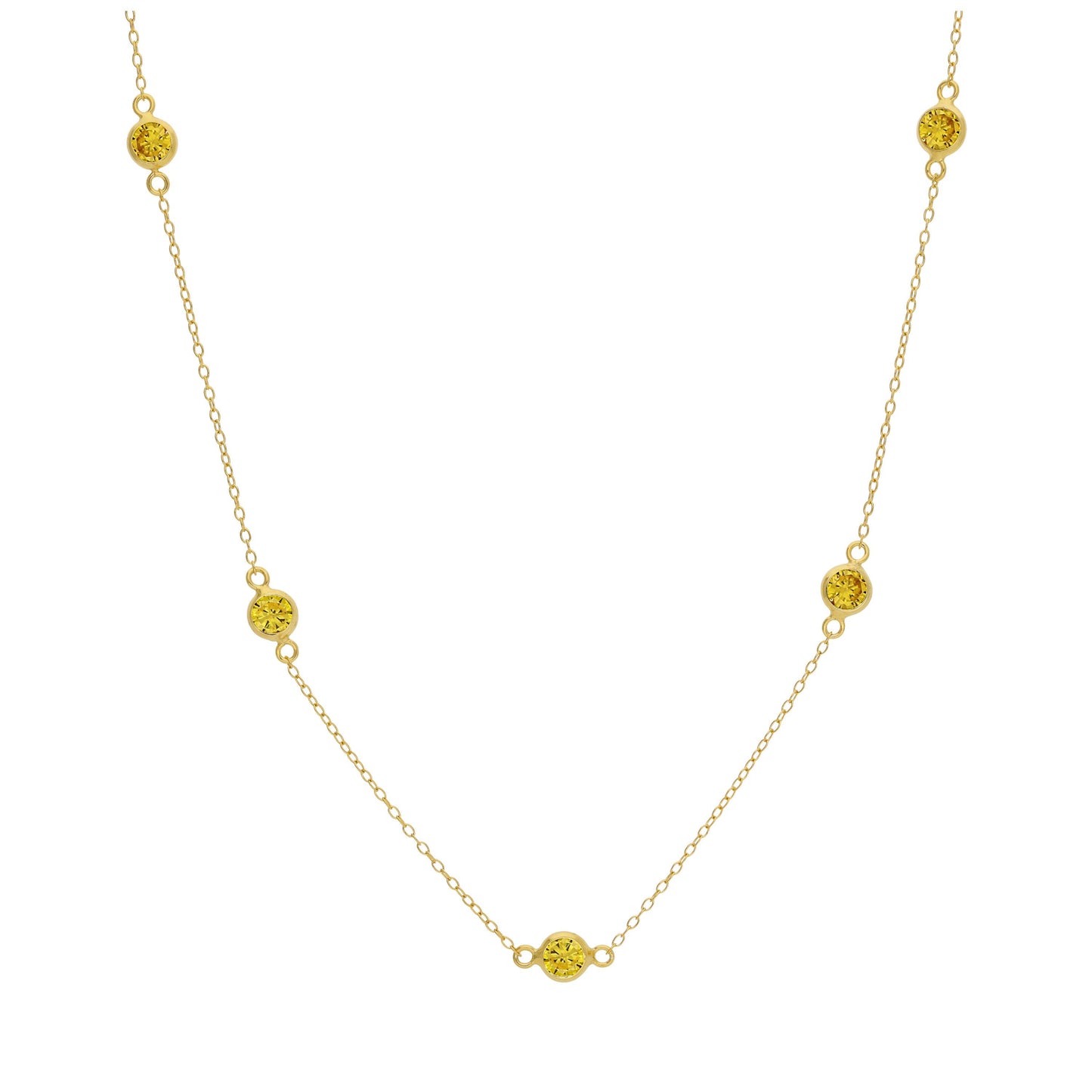 Collier en argent sterling plaqué or avec plusieurs pierres de naissance en citrine et zircone cubique