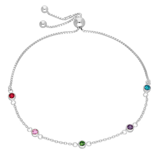 Bracelet réglable en argent sterling avec plusieurs zircons cubiques arc-en-ciel