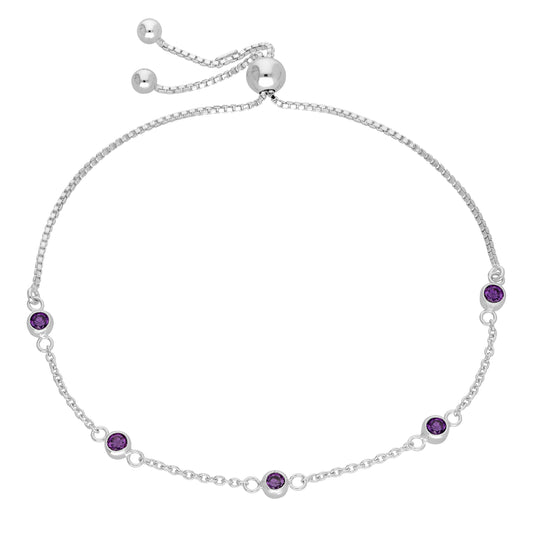 Bracelet réglable en argent sterling avec plusieurs améthystes et zircones cubiques