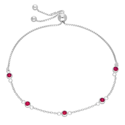 Bracelet réglable en argent sterling avec plusieurs rubis et zircones cubiques