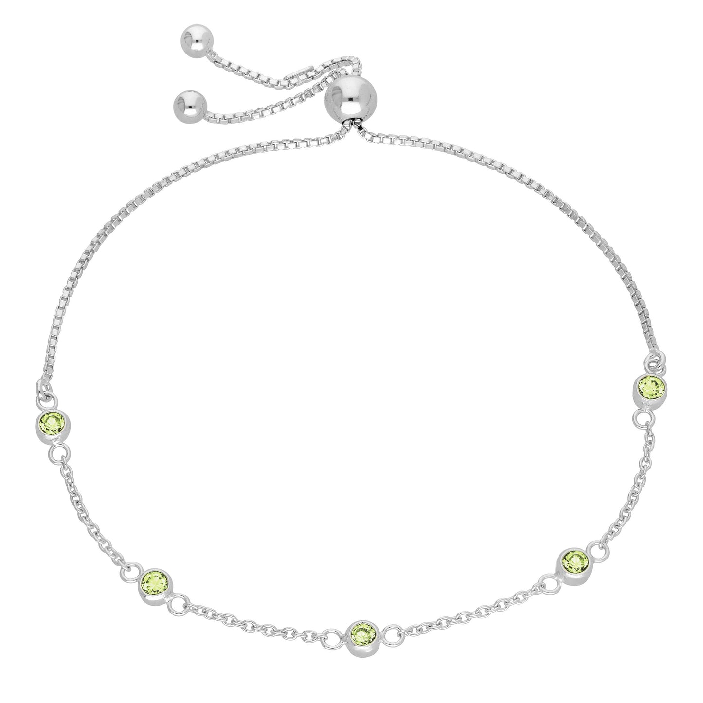 Bracelet réglable en argent sterling avec plusieurs péridots et zircones cubiques