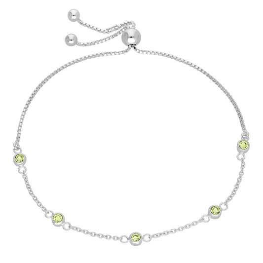 Bracelet réglable en argent sterling avec plusieurs péridots et zircones cubiques
