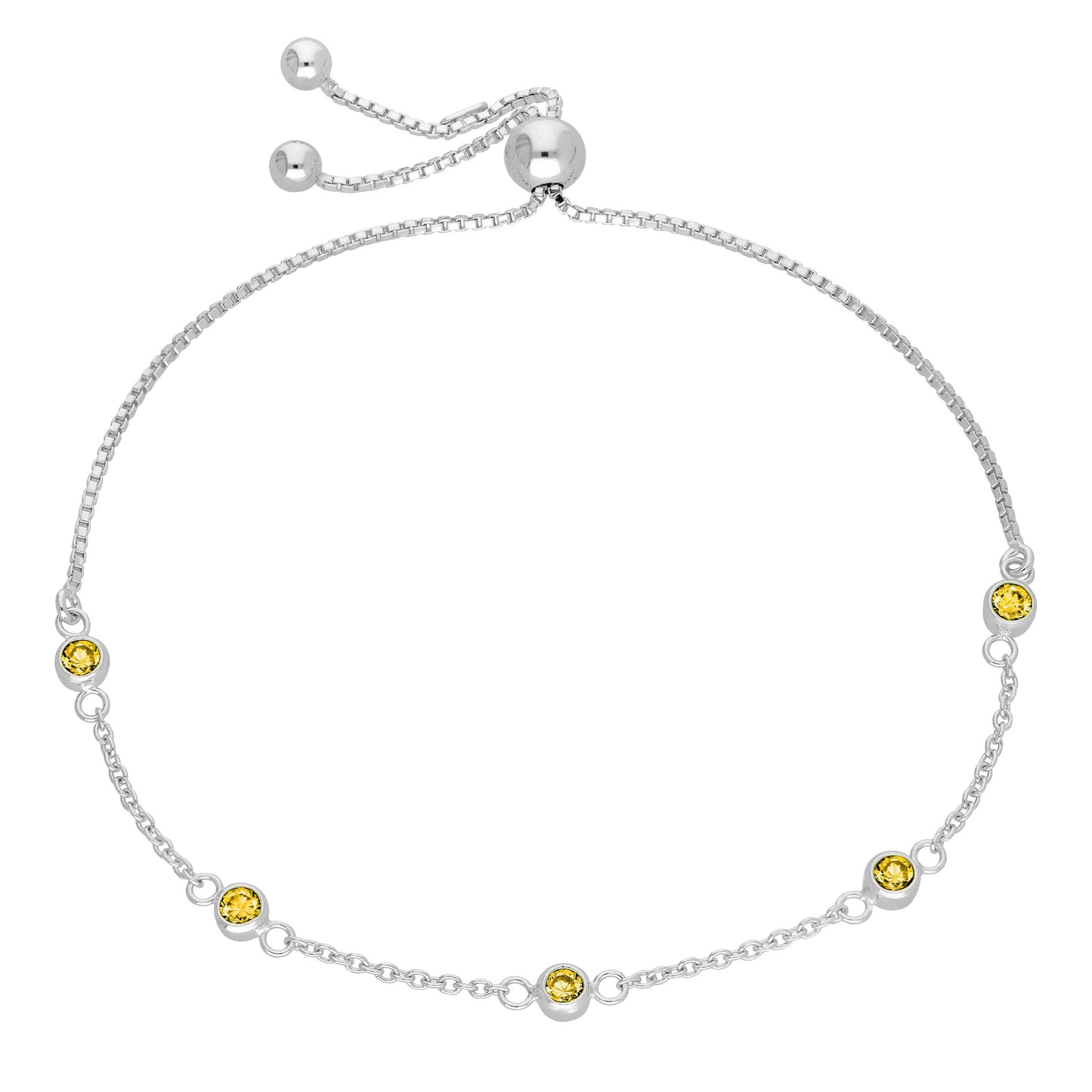 Bracelet réglable en argent sterling avec plusieurs citrines et zircones cubiques