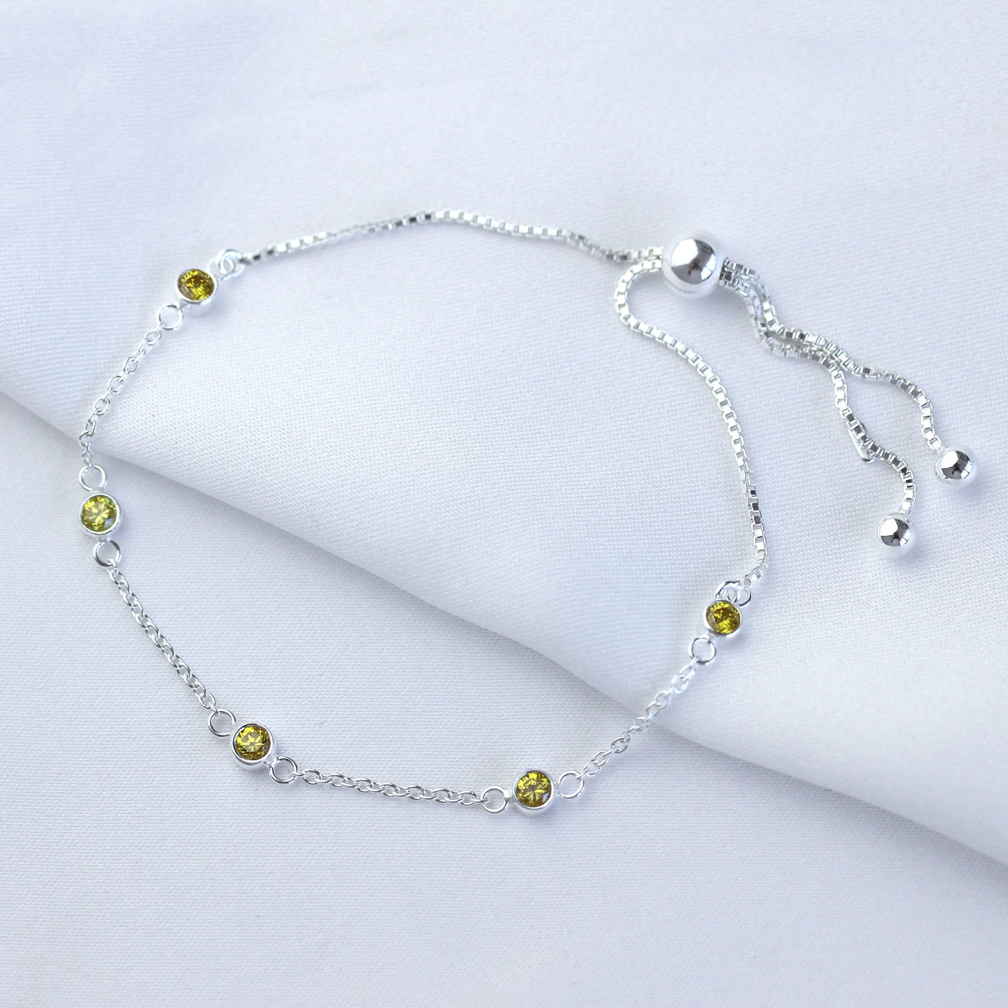 Bracelet réglable en argent sterling avec plusieurs citrines et zircones cubiques