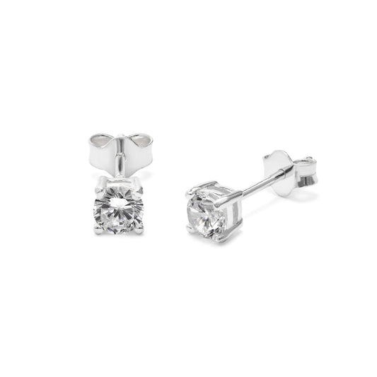 Boucles d'oreilles à tige en argent sterling avec pierre de naissance d'avril et zircone cubique de 4 mm