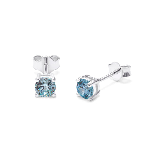 Boucles d'oreilles à tige en argent sterling avec pierre de naissance en zircone cubique aigue-marine de 4 mm