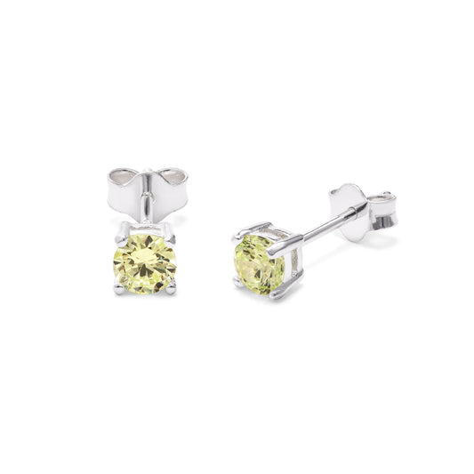 Boucles d'oreilles à tige en argent sterling avec péridot et pierre de naissance CZ, 4 mm