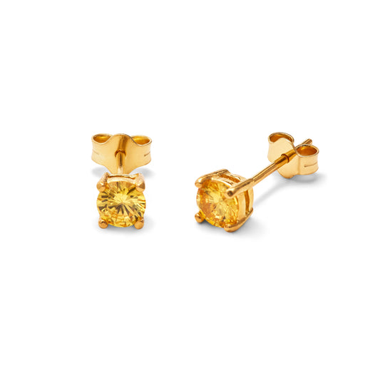 Boucles d'oreilles à tige en argent sterling plaqué or avec citrine et zircone cubique de 4 mm