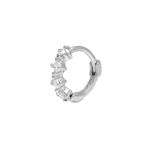 Piercing créole hélix en or blanc 9 carats avec petites griffes serties d'oxydes de zirconium, calibre 26, 7 mm