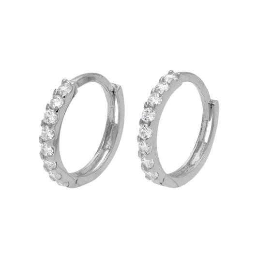 Boucles d'oreilles créoles Huggie en or blanc 9 carats serties de zircones cubiques de 12 mm