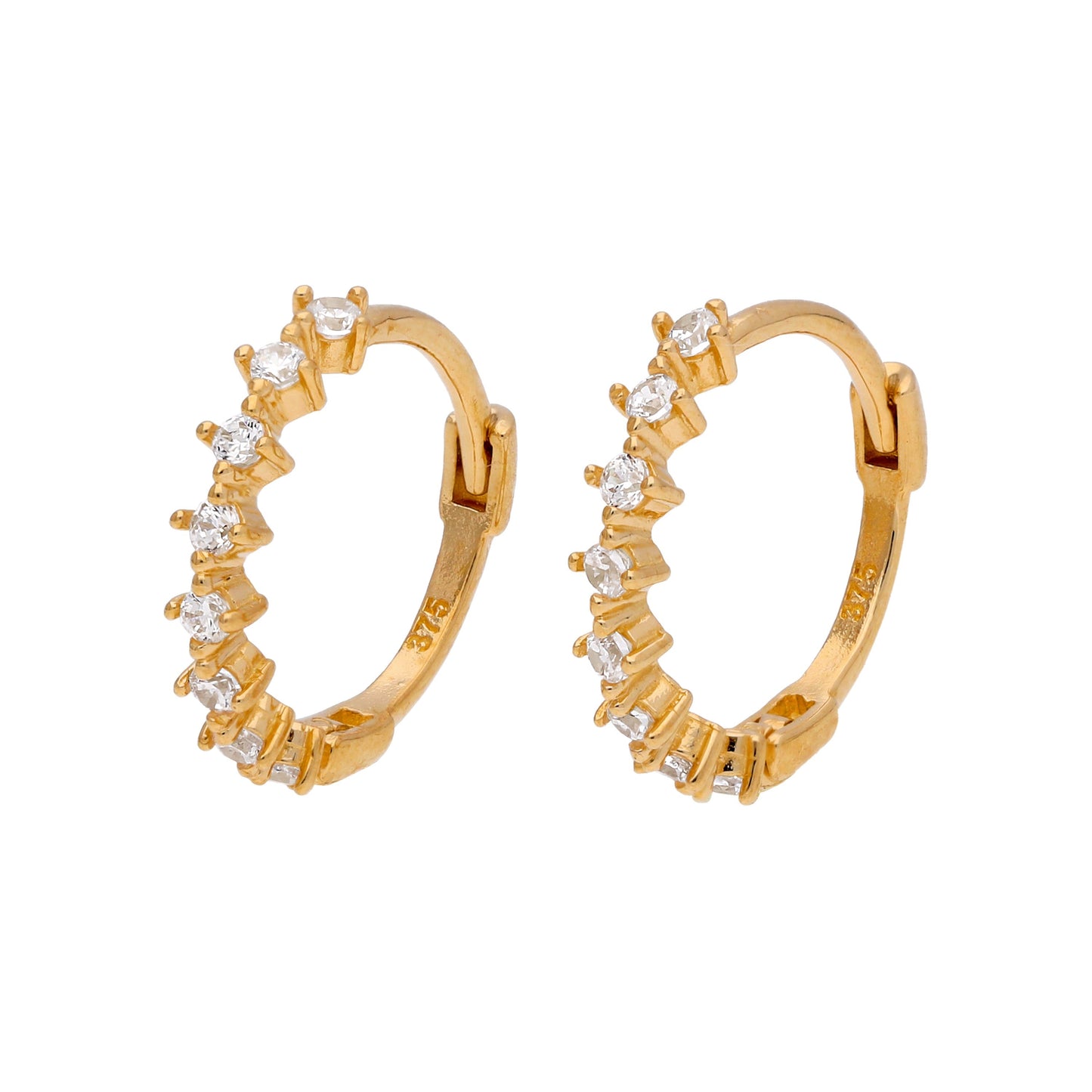 Boucles d'oreilles créoles en or 9 carats serties de griffes et zircones cubiques de 12 mm
