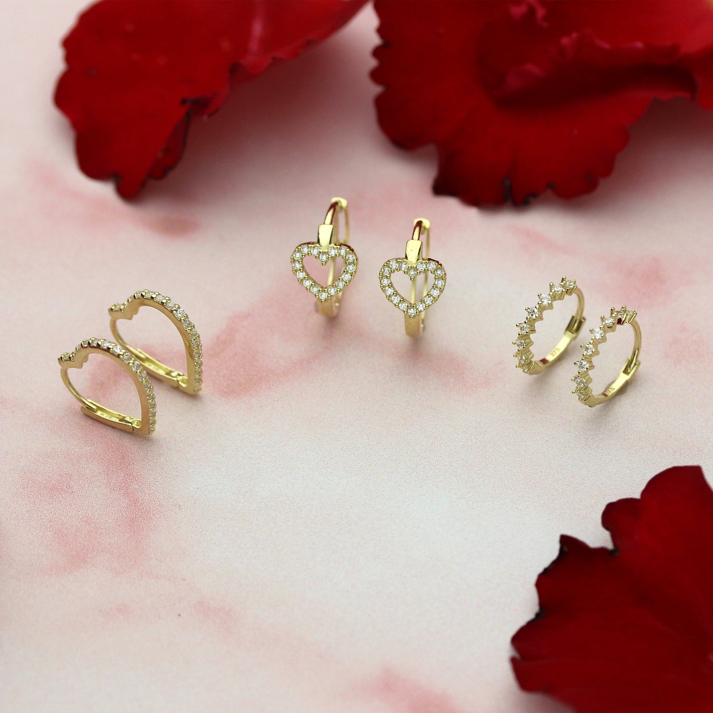 Créoles à charnière en forme de cœur en or 9 carats et cristal CZ transparent